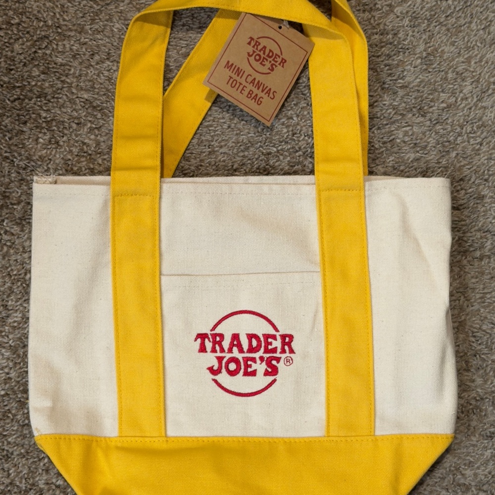Trader Joe's Yellow and Cream Mini Canvas Tote Bag